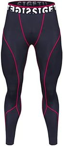 Crazynekos Mens Compression Trousers Oversized Leggings Gym Cool Dry Plus Size Tight Long Pants, Black-red Line, 5X-Large