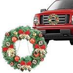 Car Christmas Wreath - 11.8in Large Xmas Decoration Truck Front Grille Exterior Decor for SUVs Automotive, Winter Holiday Ornament Accessories - Bows & Colorful Balls