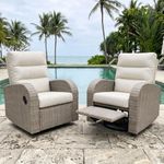 Vakollia Outdoor Swivel Recliner Chair Set of 2, All-Weather Wicker Reclining Patio Chair with Adjustable Backrest and Footrest