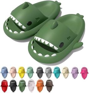rosyclo Shark Cloud Slippers, Shark Cute Slides for Women Man,Summer Slipper Sandals for Boys Girls Spa Platform Shoes Non-Slip Beach Open Toe Beach Sandals Shower Couple Shoes, Dark Green, 10-10.5