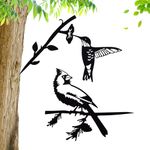 2 Pieces Metal Bird Silhouette Garden Decor, Metal Art Outdoor Decor Cardinal & Hummingbird Silhouette Sculpture Ornament for Patio Fence Tree Yard Decor