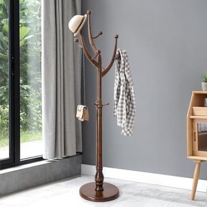 Bekrvio Wood Freestanding Coat Rack Coat Tree with Round Base, Walnut