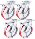 GBL 8" Heavy Duty Casters Set of 4 with 4 Brakes - up to 3350 lbs - No Floor Marks Silent Scaffolding Caster Wheels - Hard Rubber Industrial Wheel - Red