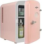 Koolatron Retro Mini Portable Fridge, 4L Compact Refrigerator for Skincare, Beauty Serum, Face Mask, Personal Cooler, Includes 12V Car Adapter, Desktop Accessory for Home Office Dorm Travel, Pink