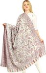 Exotic India Women's Reversible Jamawar from Amritsar with Woven Flowers Wool Shawl (SWE82--moonbeam)