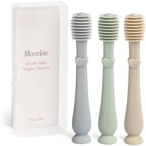 Moonkie Baby Tongue Cleaner, Toddler Toothbrush, Baby Oral Cleaner Newborn Kit for 3 Months+, 3 Pcs (Blue/Mint/Sand)