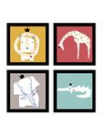 Painting Mantra Animal cartoon Framed Painting/Posters for Room Decoration, Set of 4 Black Frame Art Prints/Posters for Living Room (4 Unit, 9 x 9 Inches)