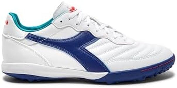 Diadora Brasil ELITE Turf Soccer Shoe - Water-Resistant Suprellsoft, Non-Slip PU Heel Lining, Flex Points on Insole, Fine Craftsmanship (White/Navy, US Footwear Size System, Adult, Men, Numeric, Medium, 11.5)
