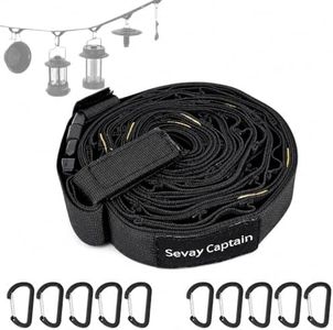 Sevay Captain Daisy Chain Straps High Strength Nylon Adjustable Length from 5.5m to 6.1m with Attached Reflective Band Visible in The Dark 24 Hanging Positions with 10 D-Shaped