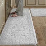 PureCozy Kitchen Mats 2PCS Anti Fatigue Cushioned Mat Gray Vintage Kitchen Mats for Floor Waterproof Non Slip Comfort Standing Grey Retro Floral Rug for Sink Laundry Office 17.3"x47"+17.3"x30"