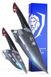 Dalstrong 2 Piece Knife Set - Chef Knife 8"+Paring Knife 4"-Scorpion Series Hellfire - Japanese V12 Ultra™Steel - Black Damascus - Black & Red Honeycomb Resin Handle - Leather Sheath