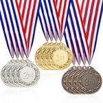 Omevett 12 Pcs Medals for Children Sports Day Medals 2 inch Gold Silver Bronze Medals Metal for Kids Adults Winner Medal with Ribbon 1st 2nd 3rd Medals Award for Gymnastic Medal Competitions Party