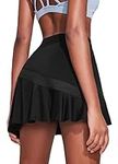 Ekouaer Athletic Skorts for Women 2 Layer Active Skirt with Pockets Black Solid Hiking Skort Plus Size