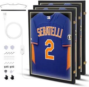 WGOS LED Jersey Frame, Sweater T Shirt Display 32’’x24’’ Shadow Box with Light, Lockable Jersey Display Case, 98% UV Protection, with Hangers, for Soccer Baskitball, Baseball, Uniform (3 Pack)