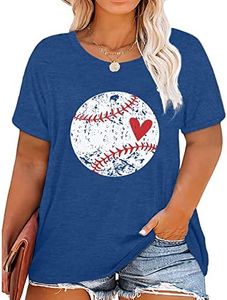 Plus Size Baseball Shirt Women Funny Baseball Graphic Tees Casual Short Sleeve Tops T-Shirts, Navy Blue, 2XL