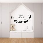 Never Grow Up Peter Pan Disney Movie Quote Peter Pan Tinkerbell And Friends Silhouette Quote Vinyl Wall Art Wall Decal Wall Sticker Home Decoration Design Kids Girls Room Wall Décor Size (35x40 inch)