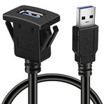 (USB 3.0 1.8m) - BATIGE Square Single Port USB 3.0 Panel Flush Mount Extension Cable with Buckle for Car Truck Boat Motorcycle Dashboard 1.8m