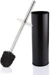 Bamodi Toilet Brush and Holder - Free Standing Stainless Steel Toilet Brushes with 2 Extra Brush Head - Closed Hideaway Design Scrubber Brush with Stiff Bristles for Deep Cleaning (Matt Black)