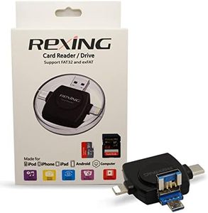 RexingUSA 4-in-1 SD Card Reader for iPhone & Android - Trail Camera Viewer, Binoculars Card Reader, Micro SD/TF Adapter