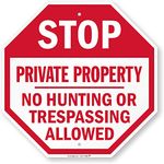 SmartSign Aluminum Sign, Legend "Stop-No Hunting or Trespassing Allowed", 18" Tall Octagon, Red on White