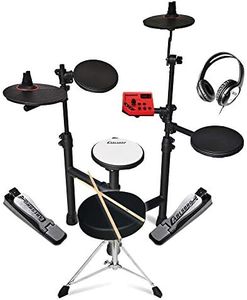 Carlsbro Club 100 Electric Drum Kit 5-Piece Electronic Digital Set with Stool, Headphones and Sticks Foldable Jazz Club Big Band Silent Quiet Practice