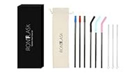 IRON °FLASK Reusable Straws - 6 Stainless Steel or Plastic Straw w/Bendy Silicone Tips, 3 Cleaning Brushes & Travel Case - Drinking Straw for Water Bottles, Tumblers & Thermos