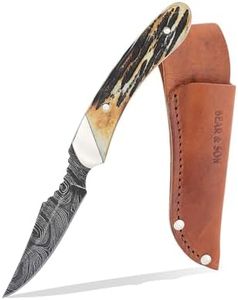 BEAR & SON - MANUAL - 2.5" - Clip Point - Damascus Steel - Stag Bone - Lightweight for Everyday Carry - 5009D