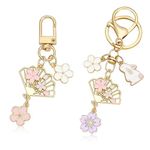 NCOALE Key Ring, Sakura Fan-shaped Keychains Set key Rings Women Key Chain Pendant Keyrings Decoration Bags Charm Best Gift for Women Girls Key Purse Bag Accessories (2PCS)