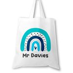 Personalised Teacher Bag with Customisable Name, Teacher Gifts, Custom Leaving End of Term Gift, Custom Teacher Tote Bag with Any Name, Rainbow Tote Bag, School Leaving Gift