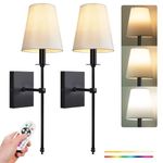 PASSICA DECOR Battery Operated Wall Sconces Set of 2 Two Wireless Lamps with 3 Color Temperature Dimmable Remoted Control Detachable Charging Light Bulb for Bedroom Living Light Fixture Black