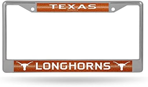 Rico Industries NCAA Bling Chrome License Plate Frame with Glitter Accent, Texas Longhorns Team Color, 6 x 12.25-inches