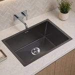 Plantex Stainless Steel Handmade Kitchen Sink/Single Bowl Sink For Kitchen With Drain Rack and Coupling and Waste Pipe/Undermount/Topmount (Black- 24X18 Inches)