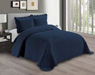 Linen Plus Embossed Coverlet Bedspread Set Oversized Solid Navy Blue Full/Queen Bed Cover Bedding New # Dana