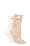 Jeep Ladies Super Soft Turn Over Top Polyester Boot Socks Pack of 2 Taupe/Cream 4-8