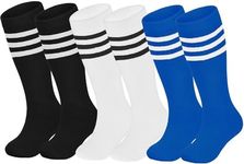 ENBAOHUI 3 Packs Toddler Soccer Socks Kids Soccer Socks Girls Boys Soccer Socks Toddler Knee High Socks Toddler Kids Tube Socks Black/White/Blue 4-7T