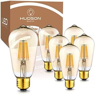 Hudson Vintage LED Edison 6W Light Bulbs (6 Pack) - 2200K Dimmable Warm Lightbulbs (60W Equivalent) - E26/27 Base Amber Gold Tint Glass Light Bulbs - ST58 Style Decorative Light Bulb Set