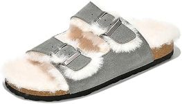 Project Cloud Genuine Suede House Slippers for women - Cozy Womens Sandals Shearling Fur Lining Slides for Women Footwear - Adjustable Straps Sandals for Women 2024 (Dianea, Grey, 8)