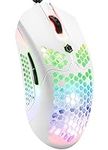 Wired Lightweight Gaming Mouse 65G, 26 RGB Backlit USB Gaming Mice & 7 Buttons Programmable Driver, PAW3325 12000DPI, with Ergonomic Ultralight Honeycomb Shell model O for PC Gamers, Xbox, PS4-White