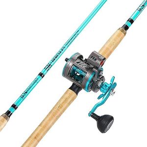 Sougayilang Inshore Fishing Rod Combo with Line Counter Fishing Reel Suitable for Catfish, Salmon/Steelhead, Striper Bass Fishing - Right Handled,
