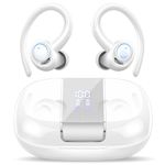 Csasan Wireless Earbuds, Bluetooth 5.3 Headphones with ENC Noise Canceling Mic, 3D Stereo Wireless Earphones, 48H LED Display Ear buds with Earhooks, IPX7 Waterproof for Sport/Running/Gym/White