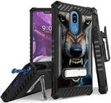 Tri-Shield [Fierce Creature Series] Rugged Case Metal Kickstand Cover + Belt Clip Holster [Hungry Wolf Design] for LG Stylo 5, Stylus-5