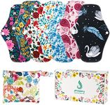 Reusable Menstrual Pads, Bamboo Cloth Pads for Heavy Flow with Wet Bag, Large Sanitary Pads Set with Wings for Women, Washable Overnight Cloth Panty Liners Period Pads (7 in 1, 25.4cm 4 Layers)