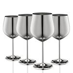 WOTOR Stainless Steel Wine Glasses Set of 4, 540ml/18oz Silver Goblet, Unbreakable Metal Wine Glass, Fancy Wine Goblets for Outdoor, Travel, Camping and Pool (Silver)