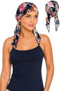 Ashford & Brooks Women's Pretied Printed Fitted Headscarf Chemo Bandana - Ditsy Navy/Pink