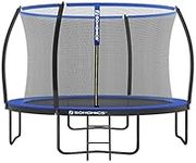 SONGMICS Trampoline 10 ft, 305 cm Dia. Kids Trampoline with Enclosure Net, 180 cm High Curved Pole, Safety Pad, Ladder, Steel Frame, TÜV Rheinland GS Certificate, Black and Blue STR10BK