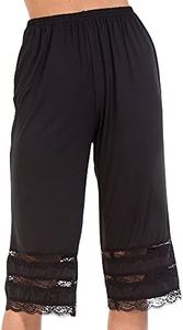 MANCYFIT Pettipant Half Slip for Women Bloomers 12-18" Inseam Wide Leg Lace Pajama Pants Black Large