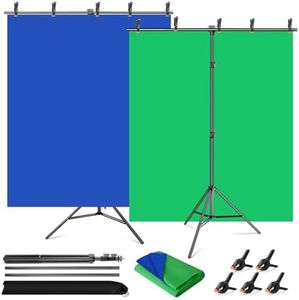 Green Blue Screen Backdrop with Stand, 5x6.5ft Small Green Screen Zoom Backdrops, Greenscreen Background with Stand for Streaming, Portable Blue Green Screen Backdrops for Photography with Stand Kit