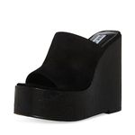 Steve Madden Joanne Clear Slip On High Platform Open Toe Wedge Heeled Sandals, Black Suede, 7.5 UK