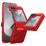 Vizvera for Samsung Galaxy Z Flip 6 Case with Hinge Protection,Built-in Screen Protection,Flip 6 Case TPU+PC Anti-Slip Shockproof Wireless Charging Compatible Full Cover Phone Case for Z Flip 6,Red