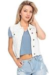 Anna-Kaci Womens Juniors Cotton Rivet Denim Sleeveless Crop Vest Jean Jacket, Off White, Large